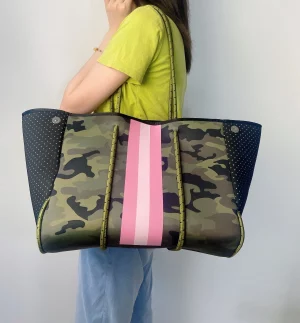 Camouflage Pink Stripes Neoprene Tote
