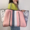Pink And Gray Stripes Neoprene Tote