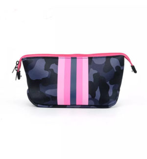 Pink and Blue Camouflage Neoprene Cosmetic Bag