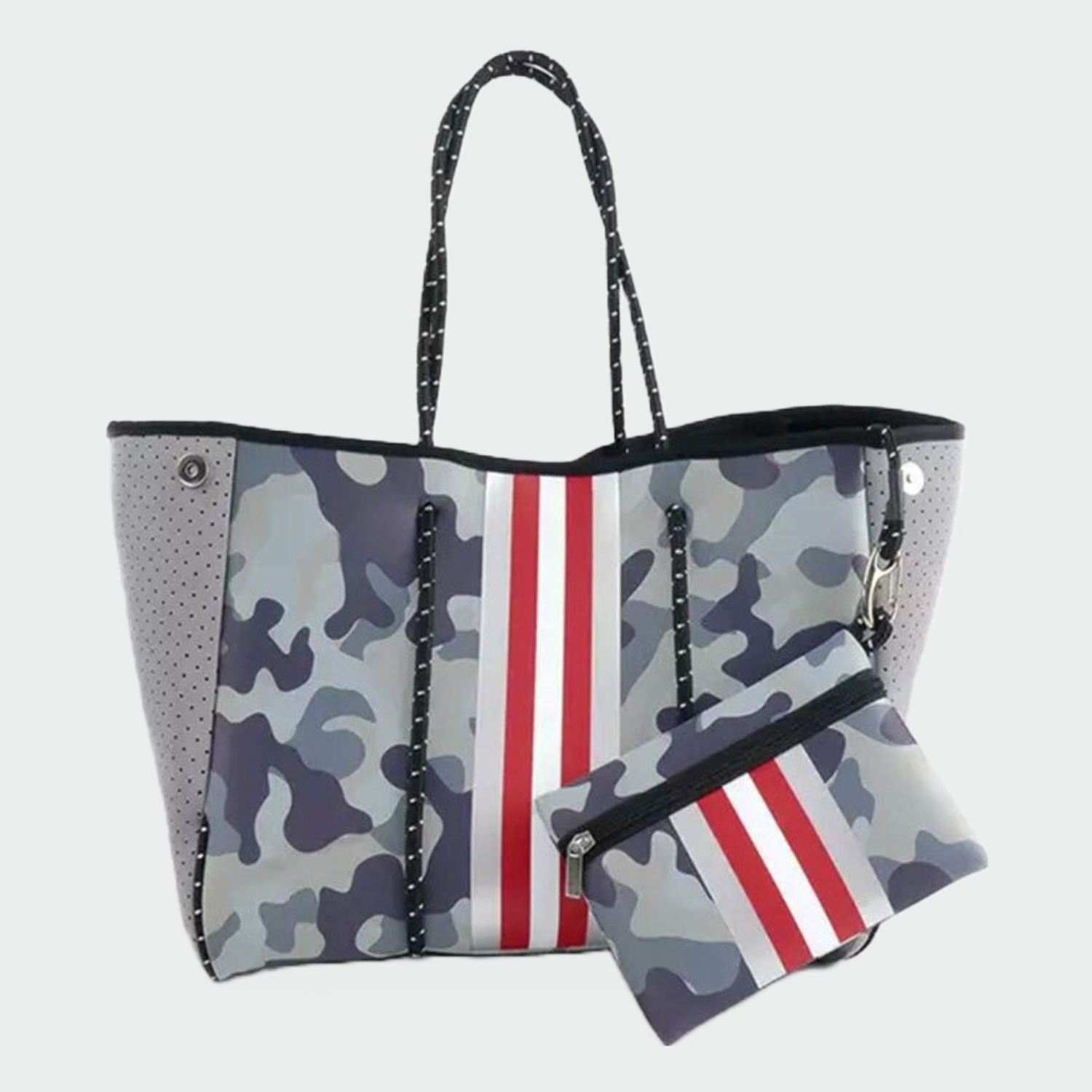 Gray Camouflage Red Stripes Neoprene Bag
