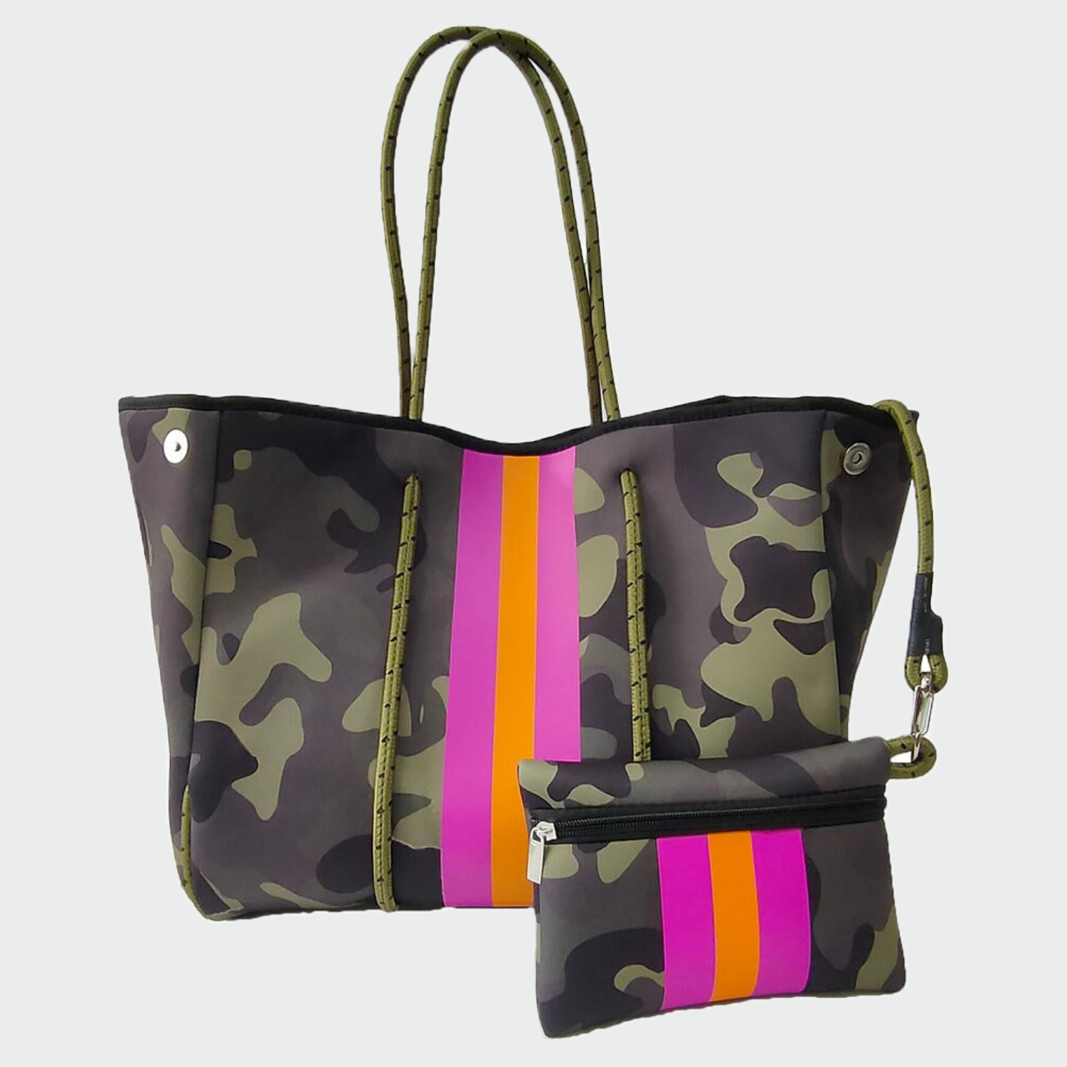 Military Green Pink Stripes Neoprene Bag