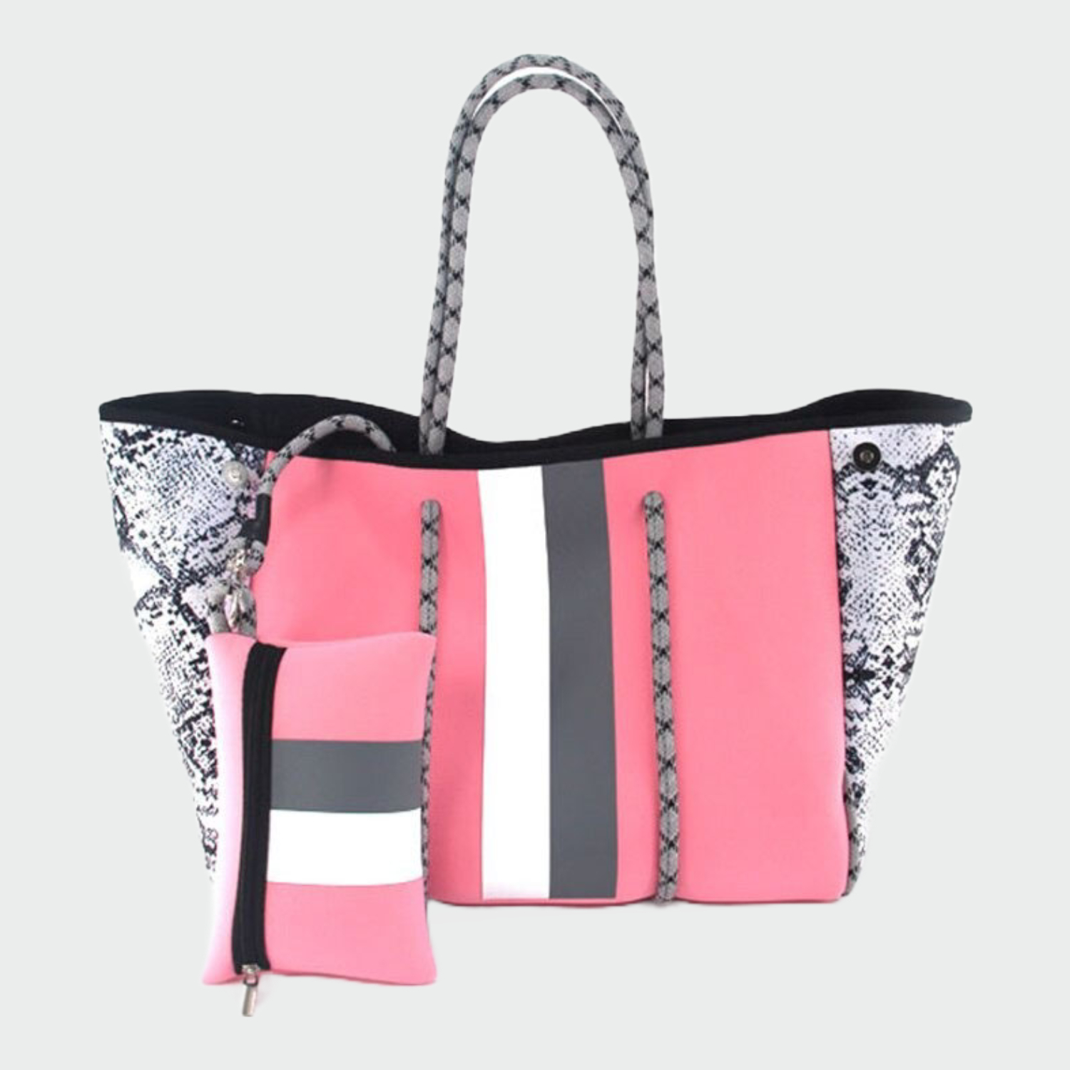 Pink And Gray Stripes Neoprene Bag